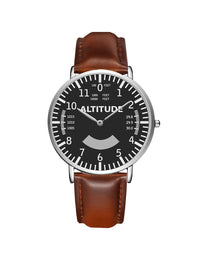 Thumbnail for Airplane Instrument Series (Altitude) Leather Strap Watches Pilot Eyes Store Silver & Brown Leather Strap 