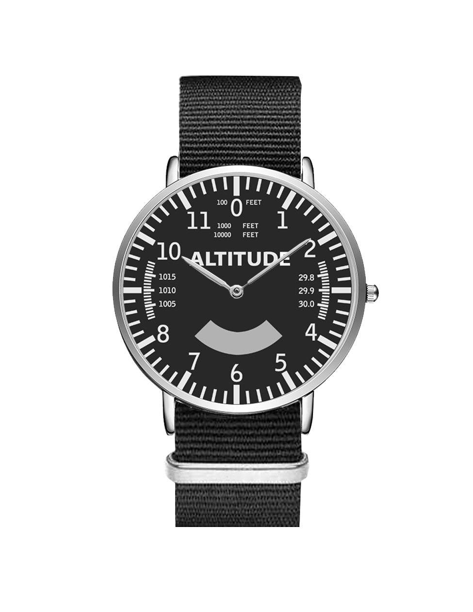 Airplane Instrument Series (Altitude) Leather Strap Watches Pilot Eyes Store Silver & Black Nylon Strap 