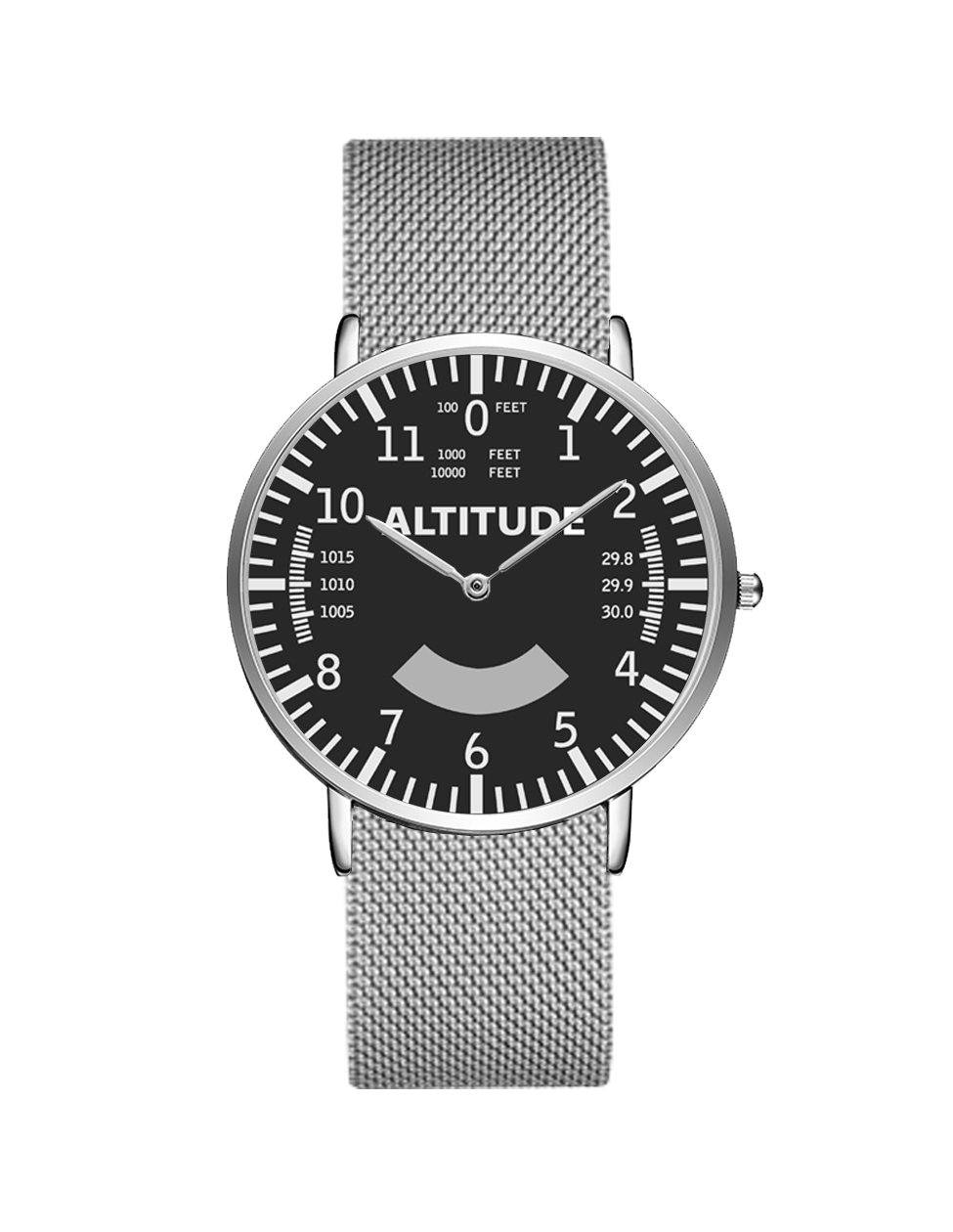 Airplane Instrument Series (Altitude) Stainless Steel Strap Watches Pilot Eyes Store Silver & Silver Stainless Steel Strap 