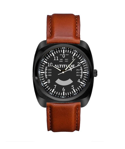 Altitude aviation-themed luxury watch, polished stainless steel.
