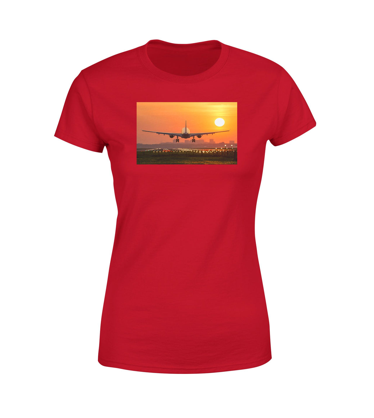 Amazing Airbus A330 Landing at Sunset Designed Women T-Shirts