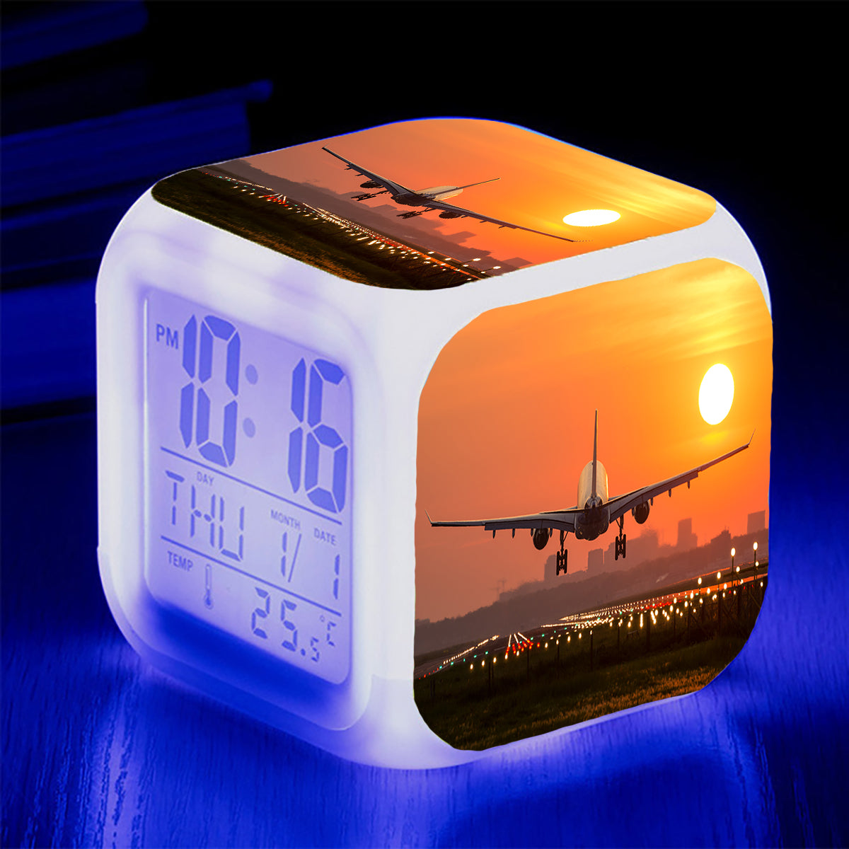 Amazing Airbus A330 Landing at Sunset Designed "7 Colour" Digital Alarm Clock