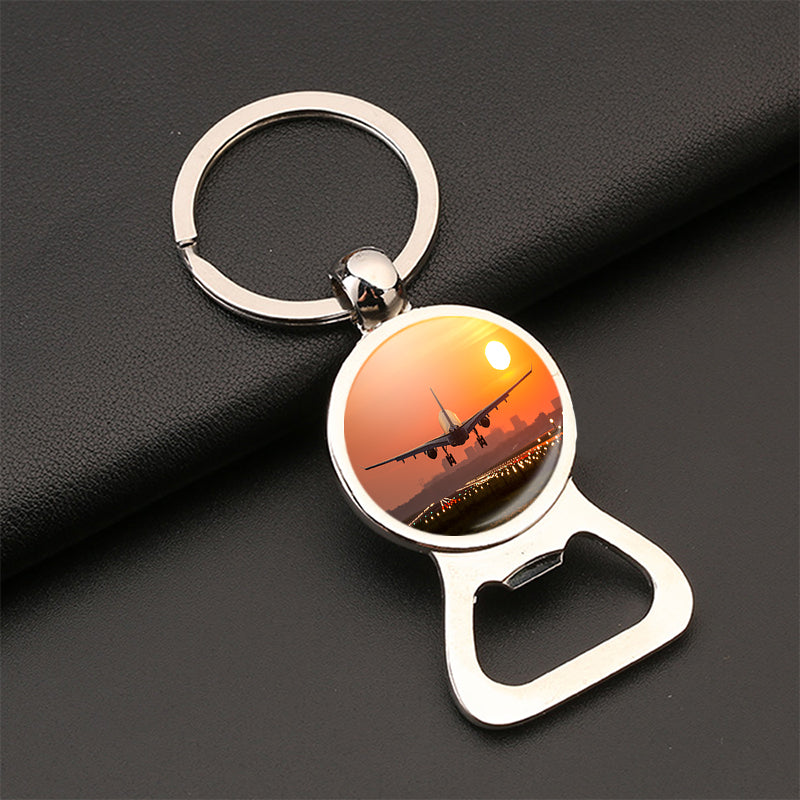 Amazing Airbus A330 Landing at Sunset Designed Bottle Opener Key Chains
