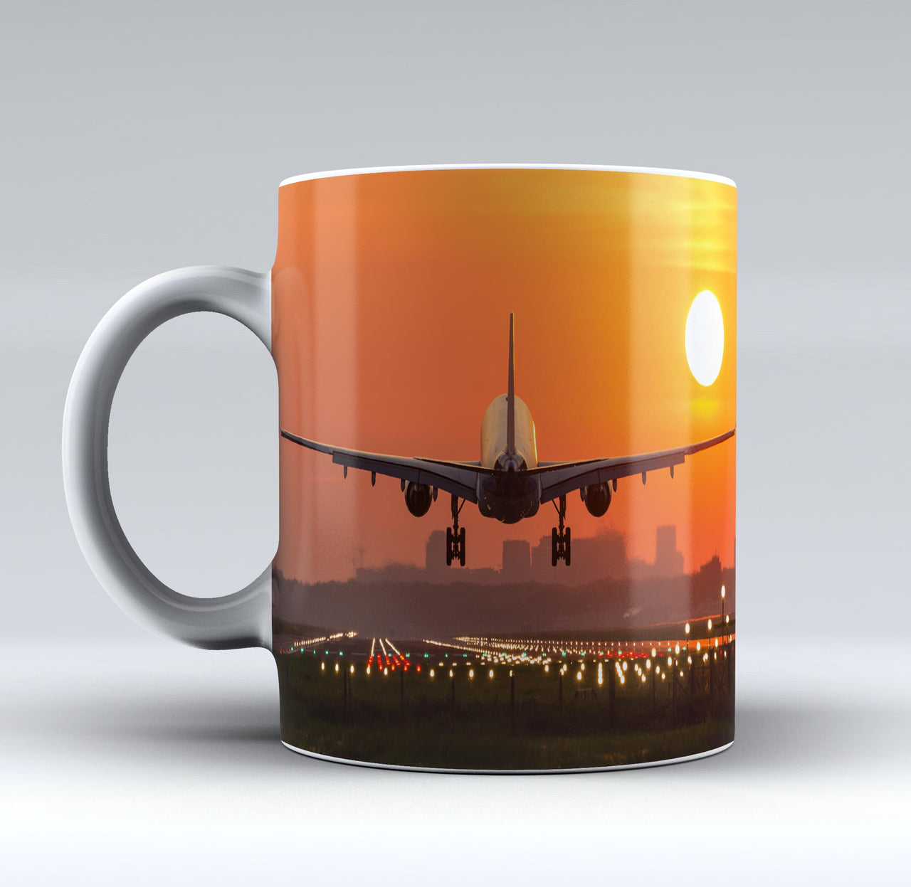 Amazing Airbus A330 Landing at Sunset Designed Mugs