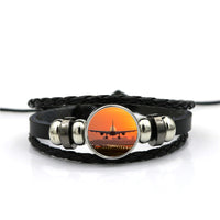 Thumbnail for Amazing Airbus A330 Landing at Sunset Designed Leather Bracelets