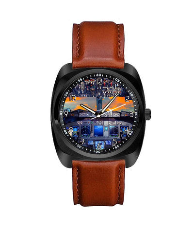 Amazing Boeing 737 Cockpit aviation luxury watch, stainless steel body with engraved detail.