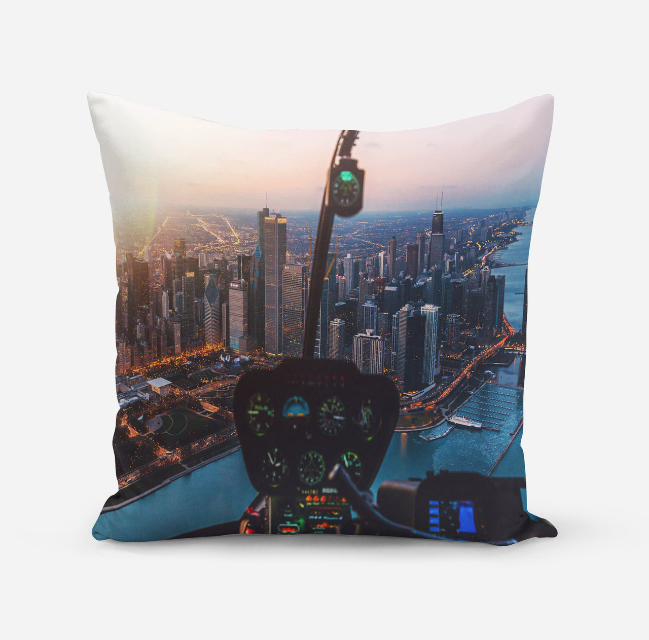 Amazing City View from Helicopter Cockpit Designed Pillows