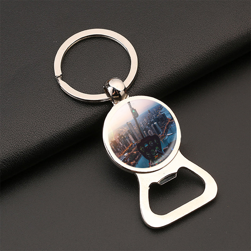 Amazing City View from Helicopter Cockpit Designed Bottle Opener Key Chains