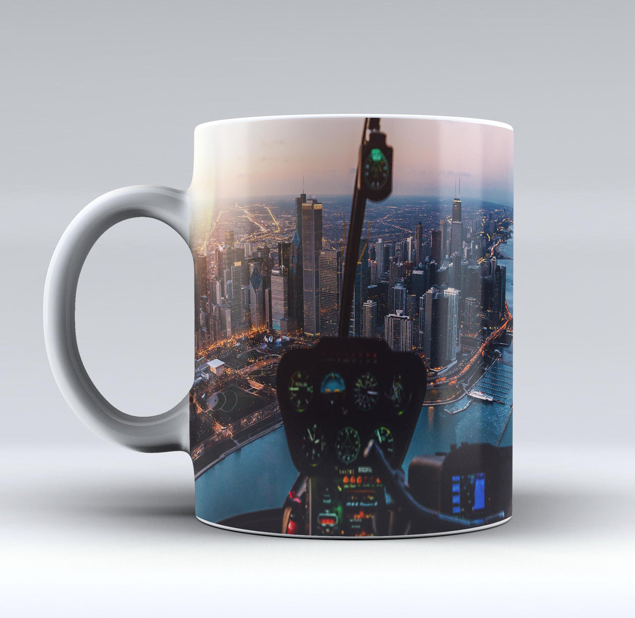 Amazing City View from Helicopter Cockpit Designed Mugs