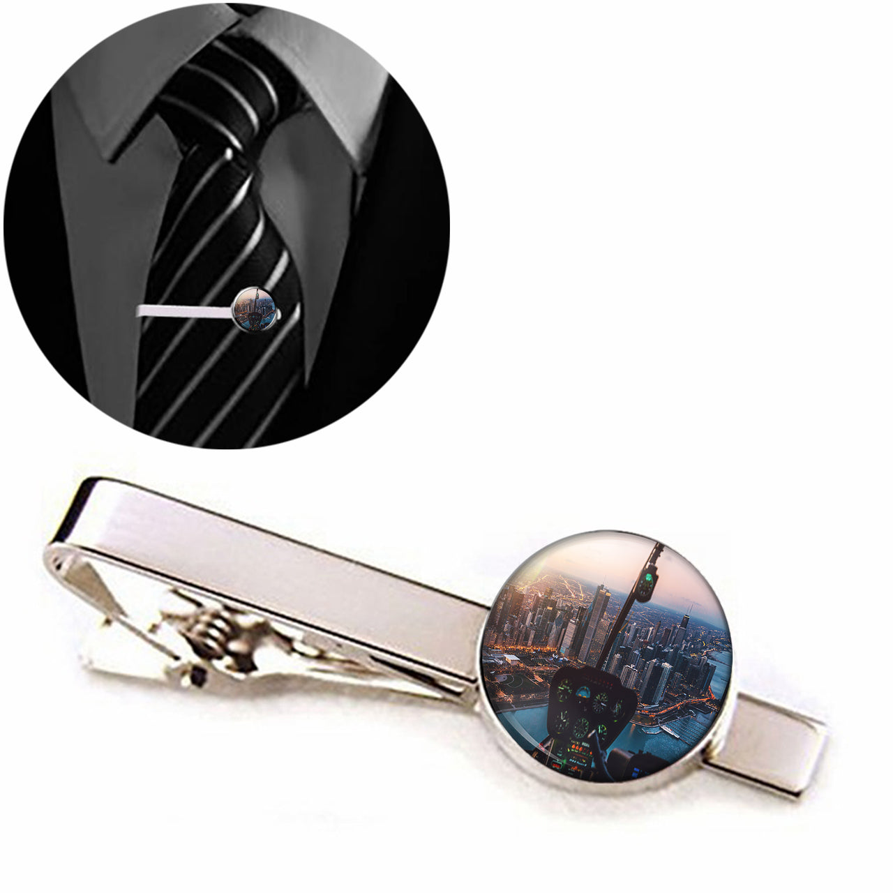 Amazing City View from Helicopter Cockpit Designed Tie Clips