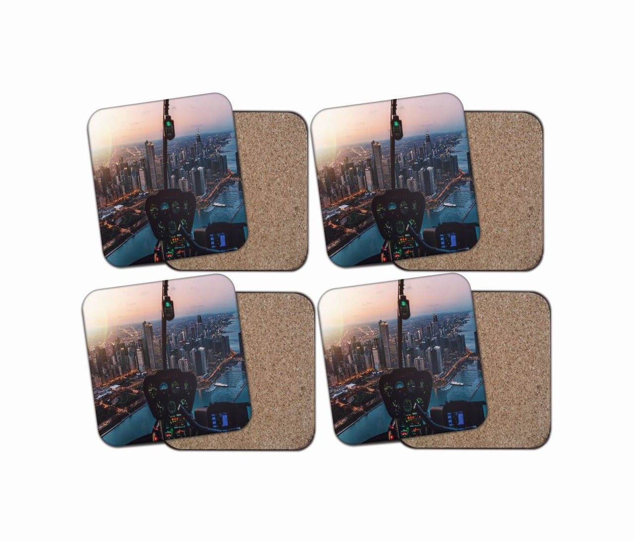 Amazing City View from Helicopter Cockpit Designed Coasters
