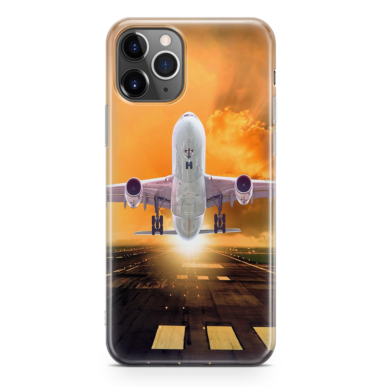 Amazing Departing Aircraft Sunset & Clouds Behind Printed iPhone Cases