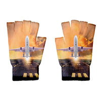 Thumbnail for Amazing Departing Aircraft Sunset & Clouds Behind Designed Cut Gloves