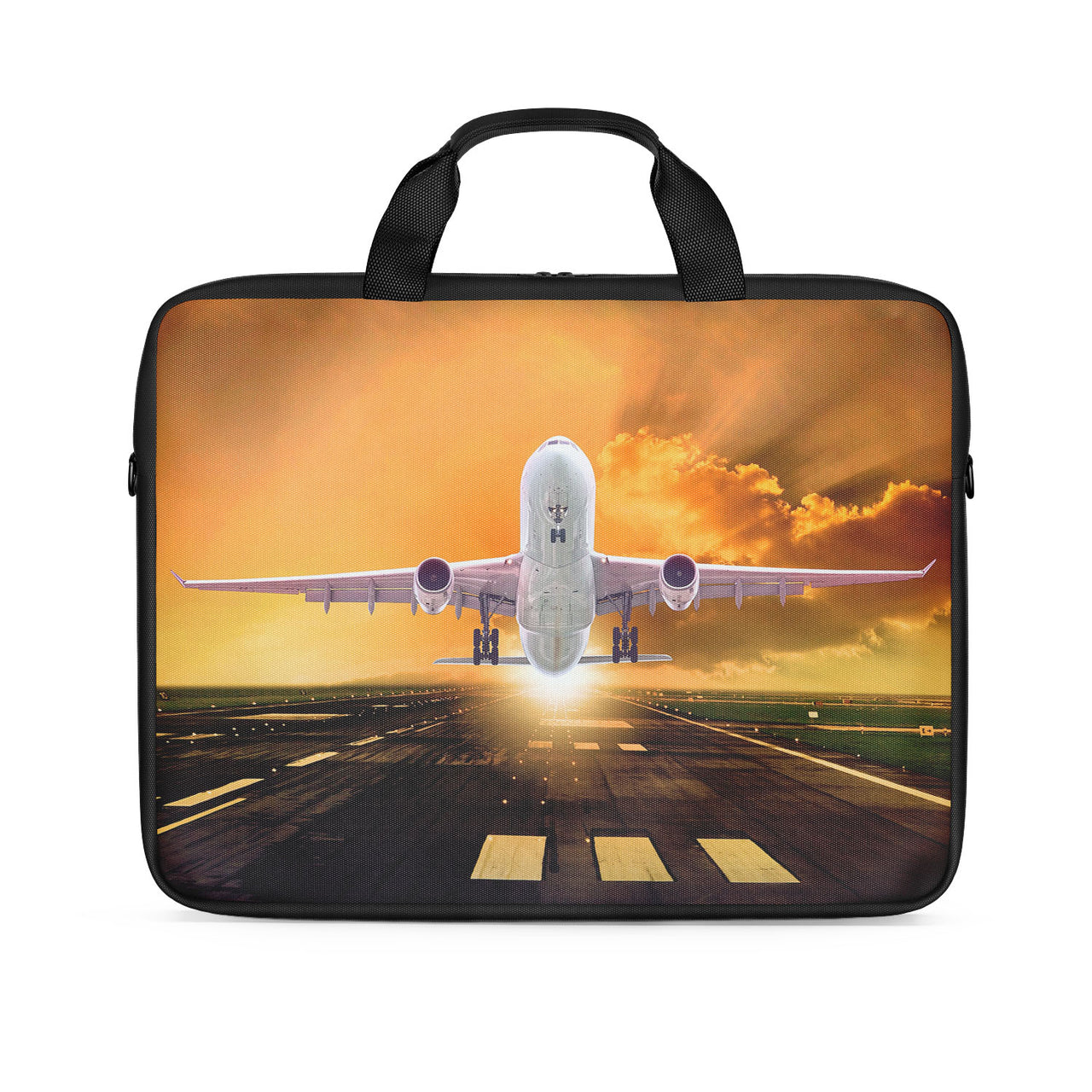 Amazing Departing Aircraft Sunset & Clouds Behind Designed Laptop & Tablet Bags