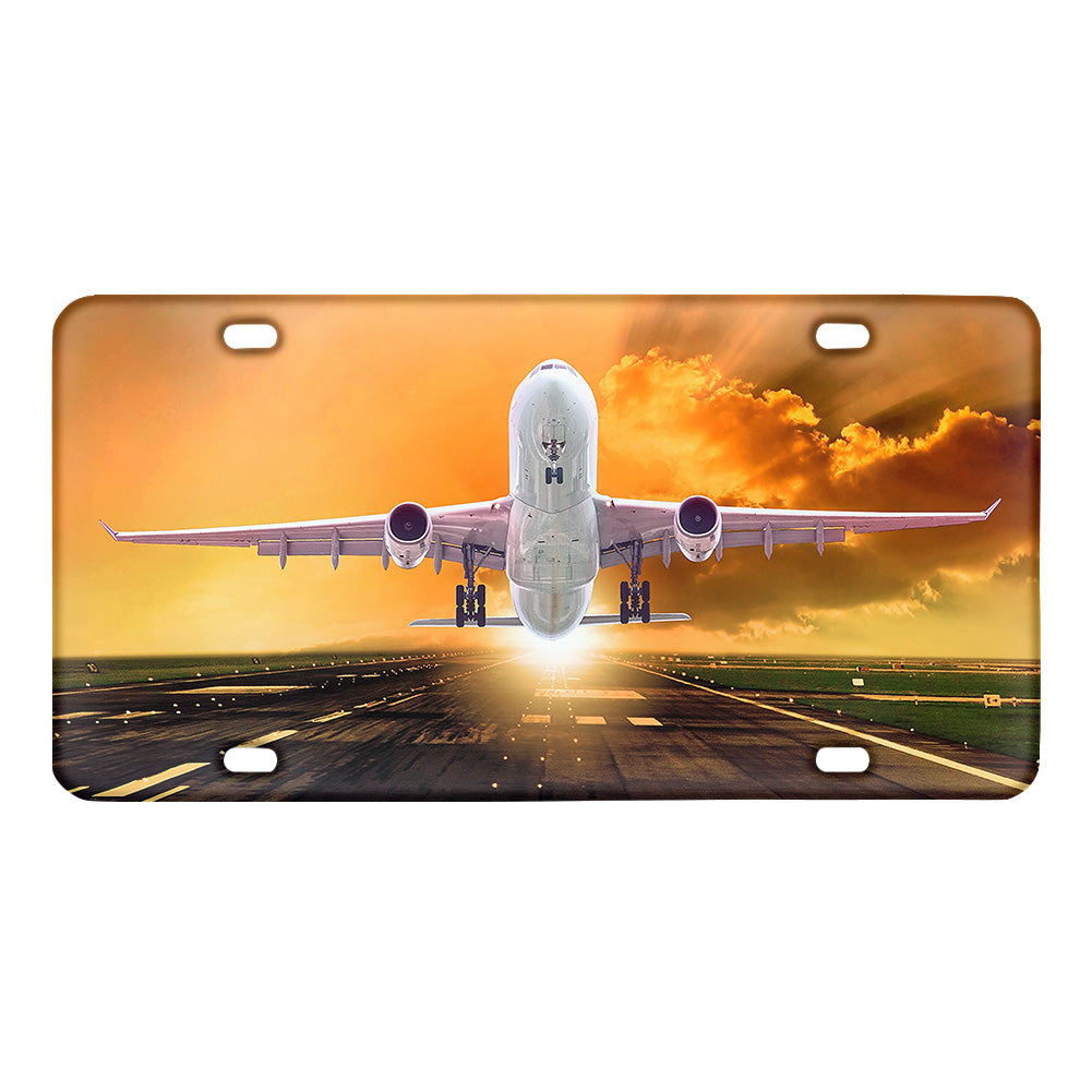 Amazing Departing Aircraft Sunset & Clouds Behind Designed Metal (License) Plates