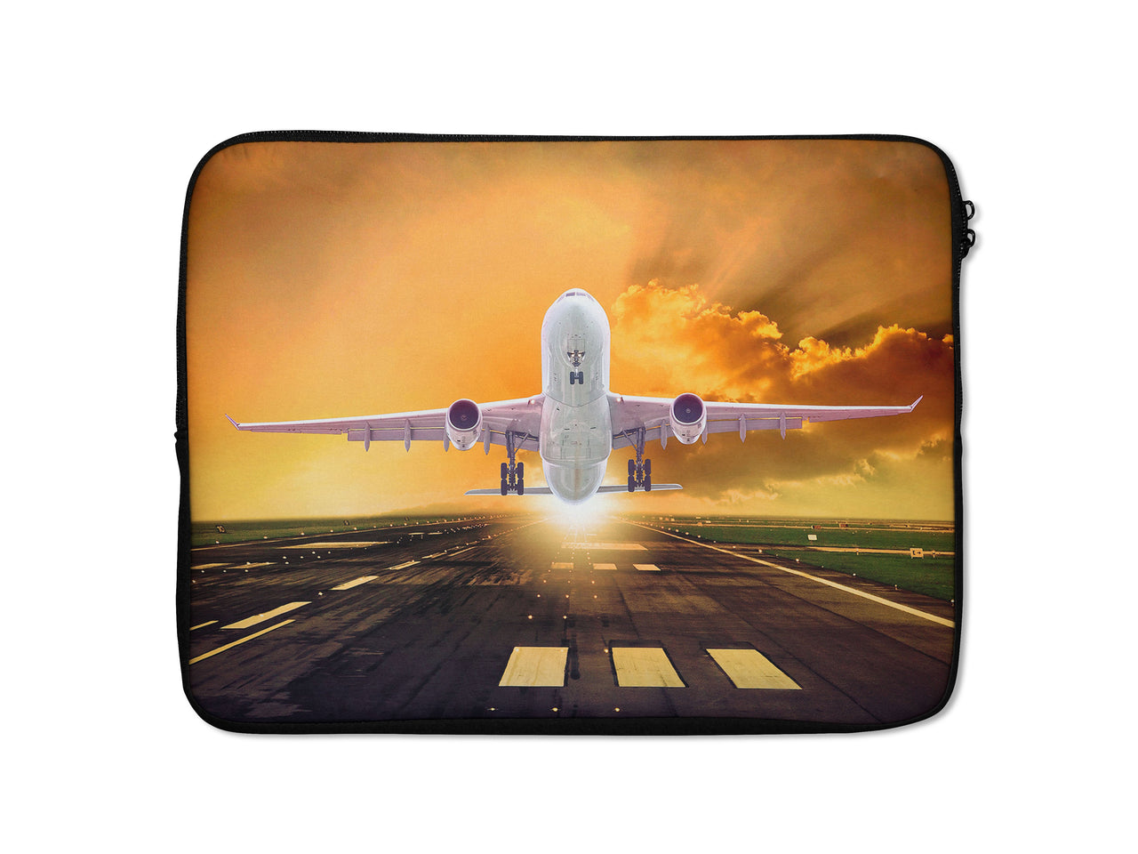 Amazing Departing Aircraft Sunset & Clouds Behind Designed Laptop & Tablet Cases