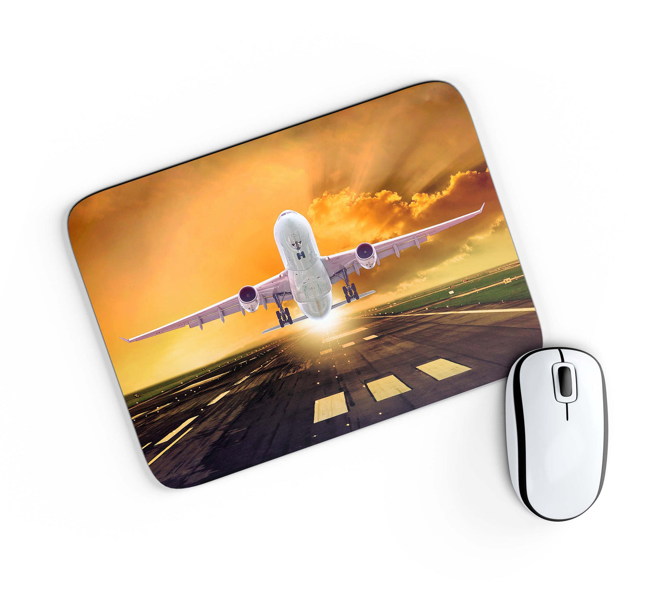 Amazing Departing Aircraft Sunset & Clouds Behind Designed Mouse Pads