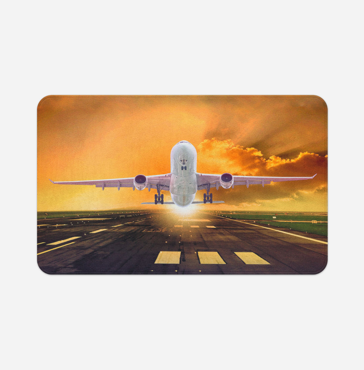 Amazing Departing Aircraft Sunset & Clouds Behind Designed Bath Mats