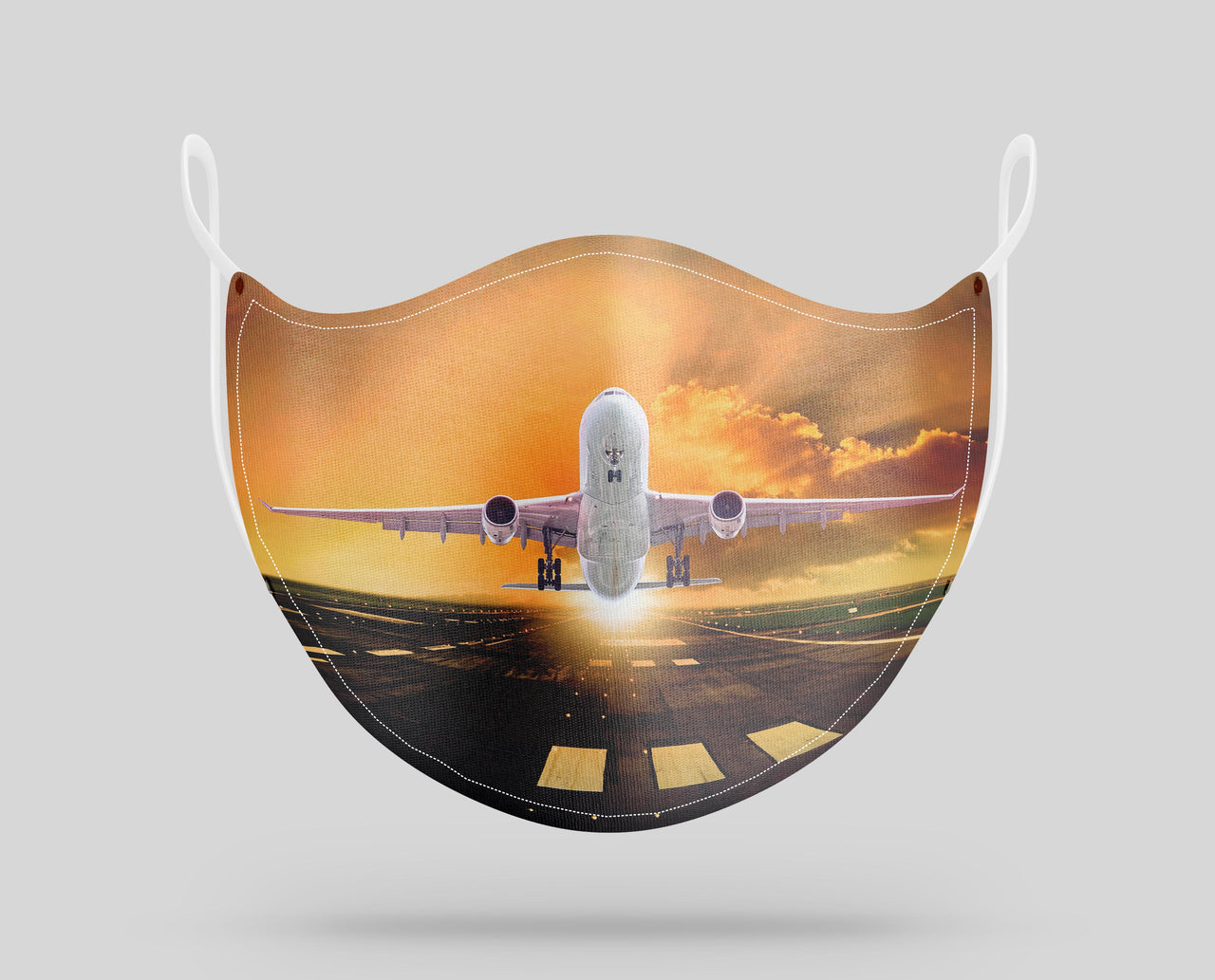 Amazing Departing Aircraft Sunset & Clouds Behind Designed Face Masks