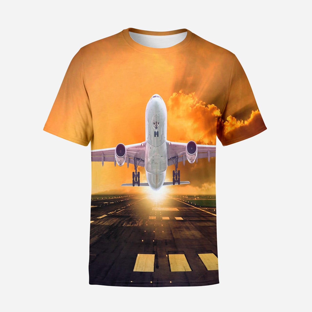 Amazing Departing Aircraft Sunset & Clouds Behind Designed 3D T-Shirts
