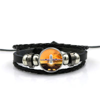 Thumbnail for Amazing Departing Aircraft Sunset & Clouds Behind Designed Leather Bracelets