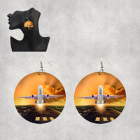 Thumbnail for Amazing Departing Aircraft Sunset & Clouds Behind Designed Wooden Drop Earrings