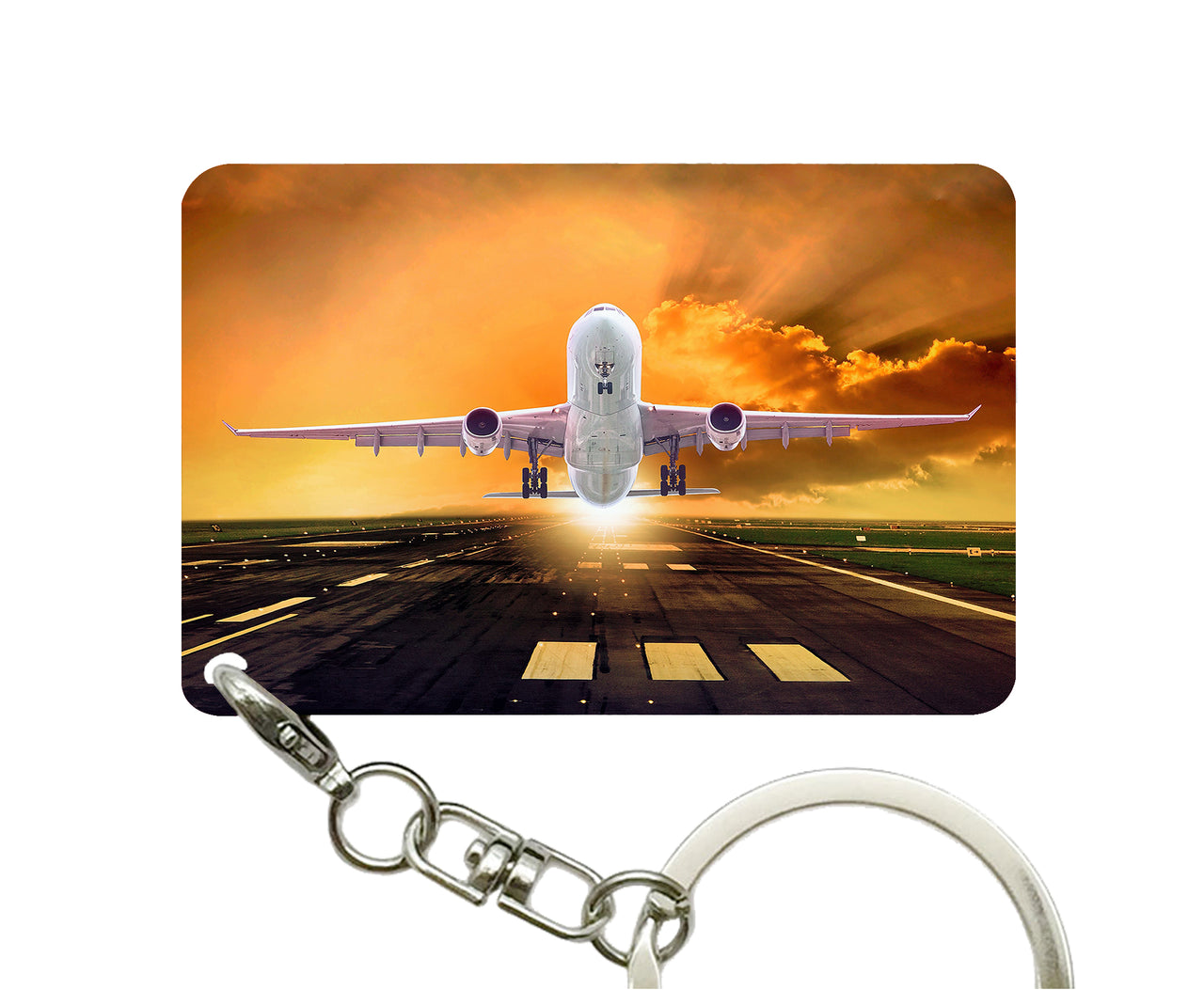 Amazing Departing Aircraft Sunset & Clouds Behind Designed Key Chains