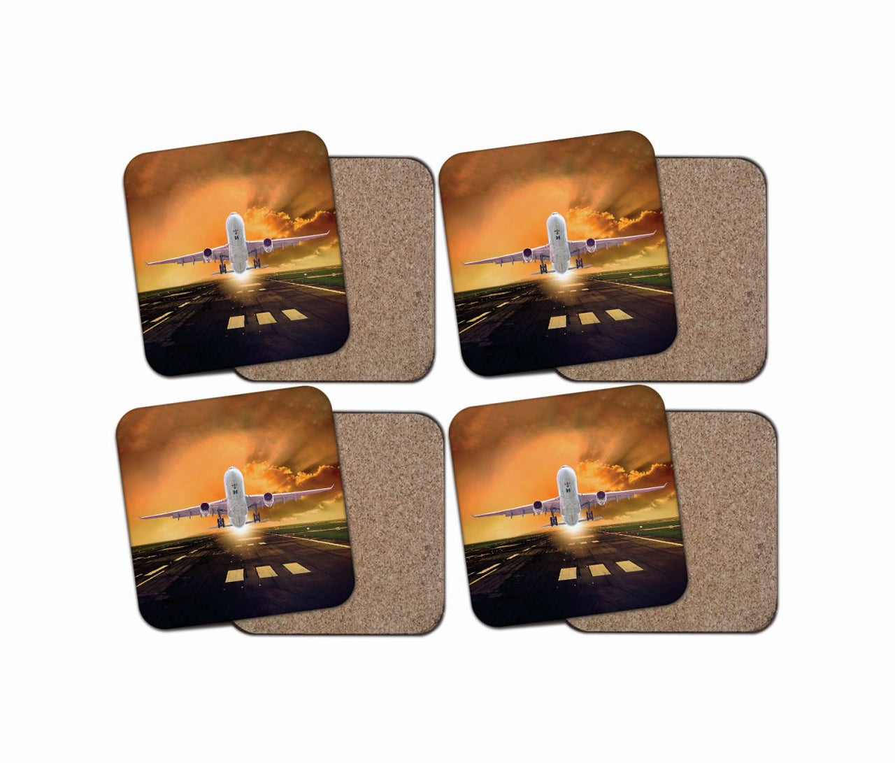 Amazing Departing Aircraft Sunset & Clouds Behind Designed Coasters