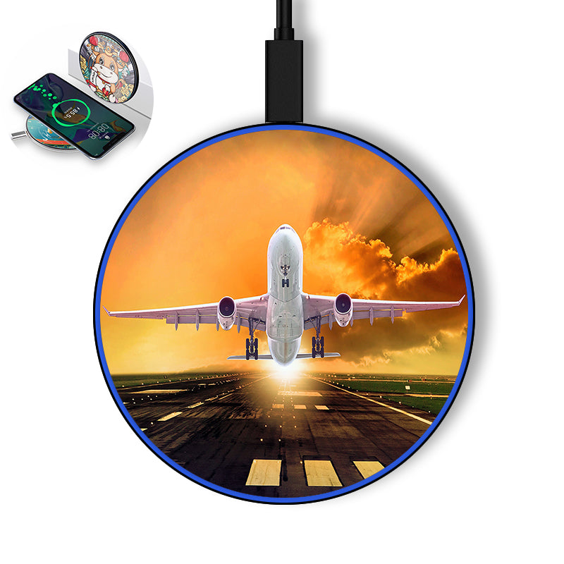 Amazing Departing Aircraft Sunset & Clouds Behind Designed Wireless Chargers