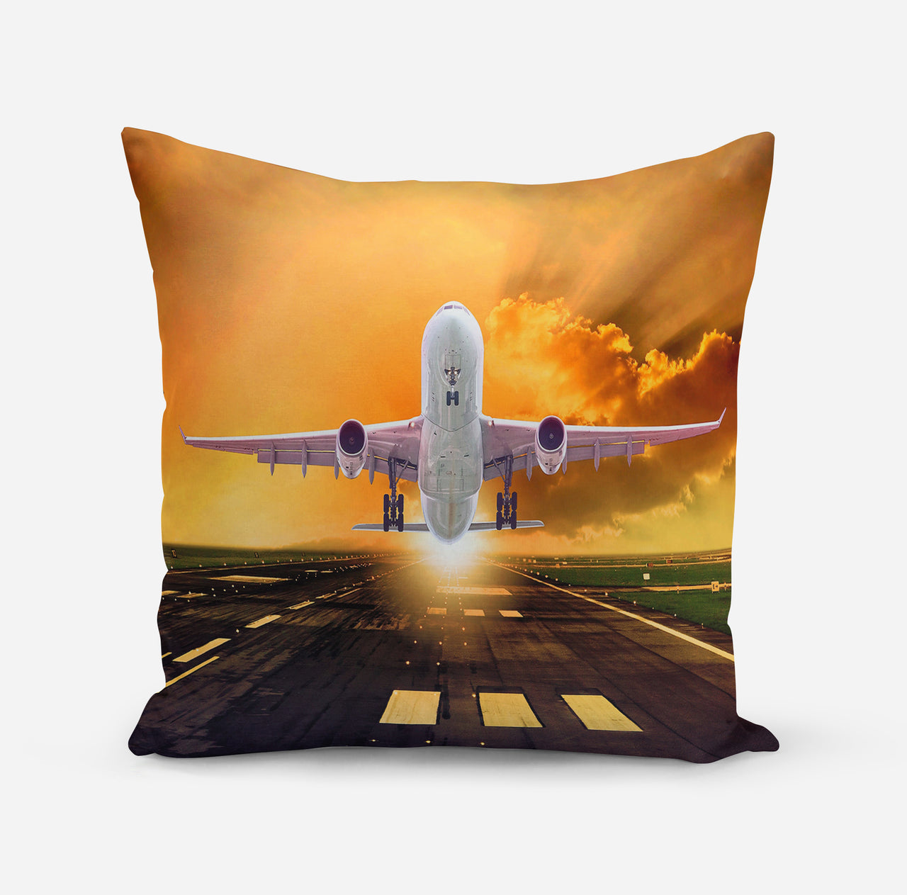 Amazing Departing Aircraft Sunset & Clouds Behind Designed Pillows