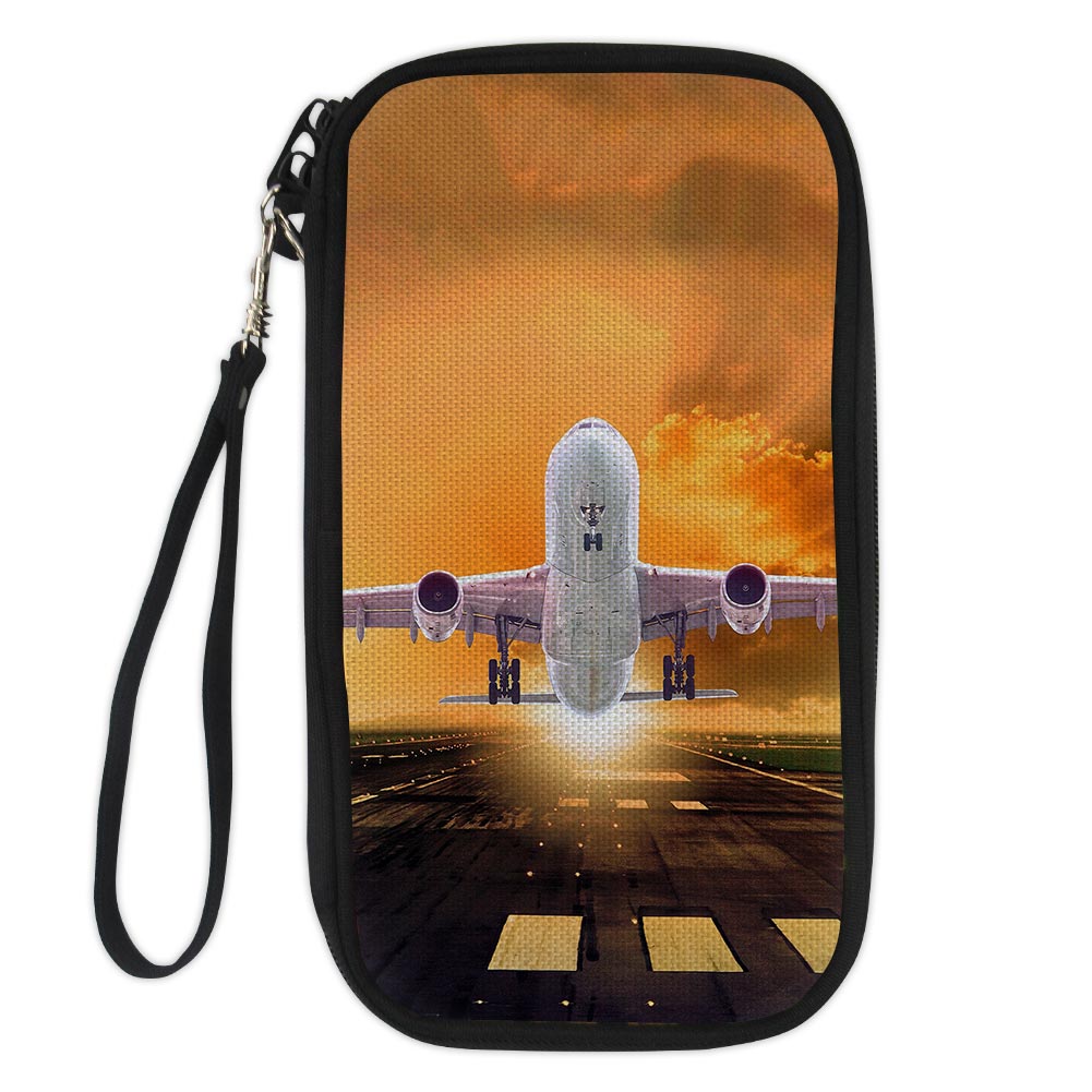 Amazing Departing Aircraft Sunset & Clouds Behind Designed Travel Cases & Wallets