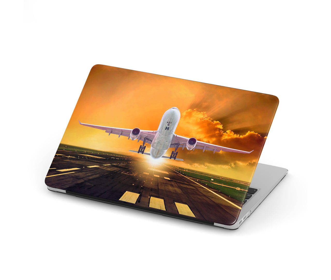 Amazing Departing Aircraft Sunset & Clouds Behind Designed Macbook Cases