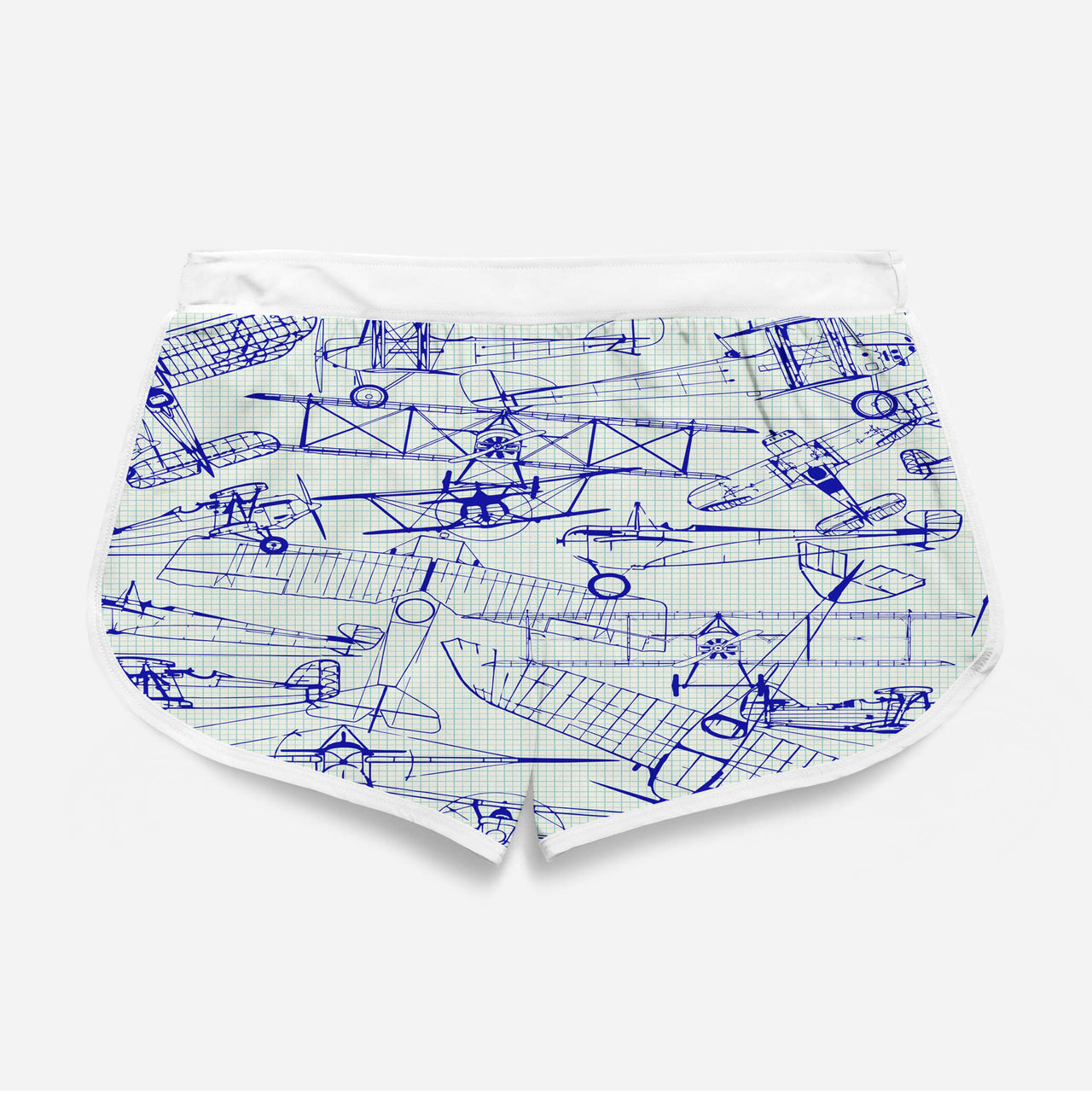 Amazing Drawings of Old Aircrafts Designed Women Beach Style Shorts