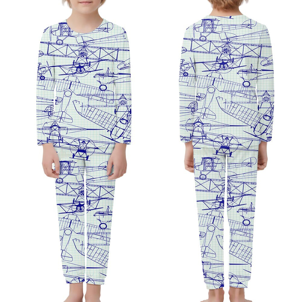 Amazing Drawings of Old Aircrafts Designed "Children" Pijamas