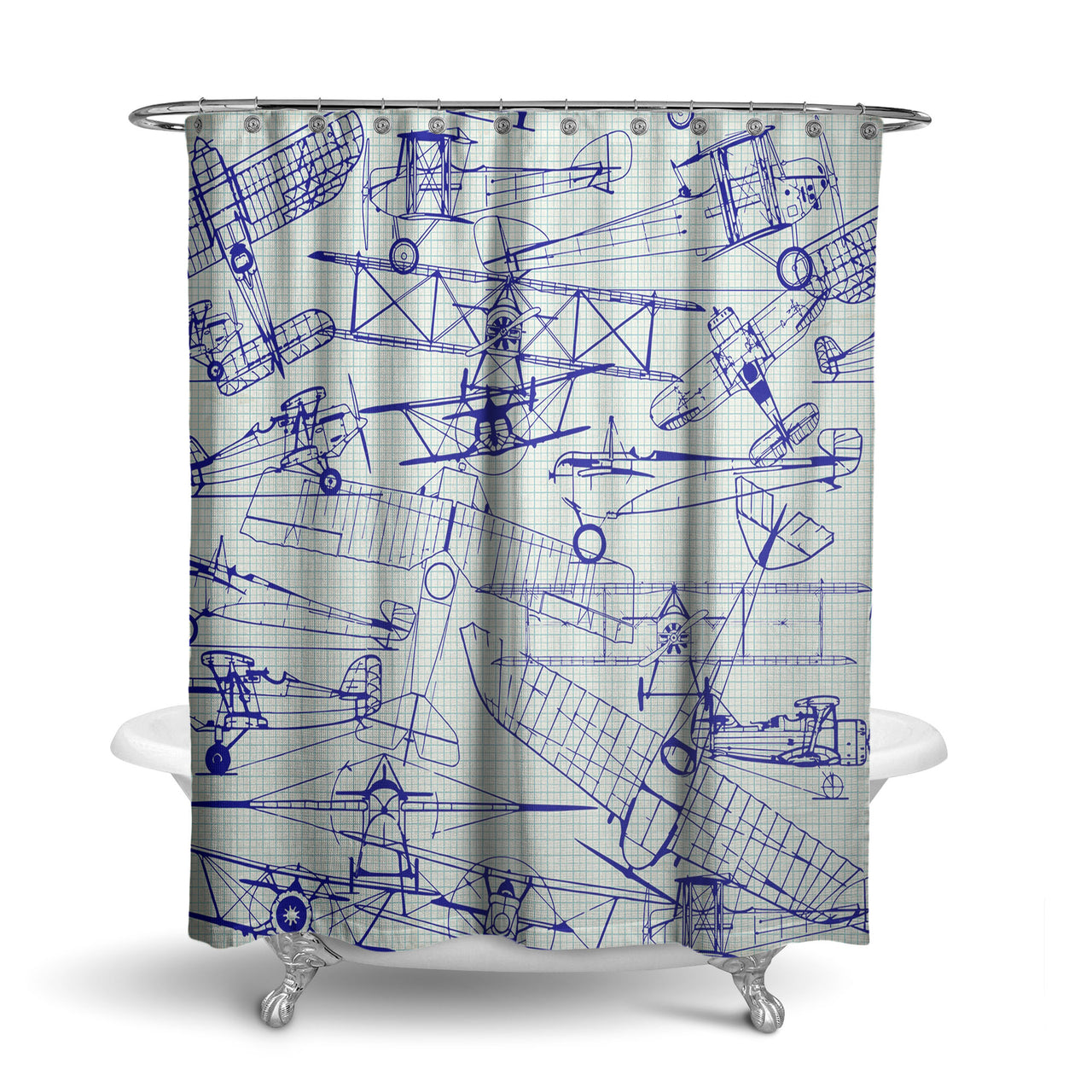 Amazing Drawings of Old Aircrafts Designed Shower Curtains