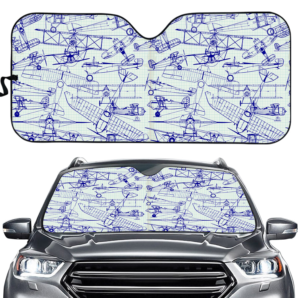 Amazing Drawings of Old Aircrafts Designed Car Sun Shade