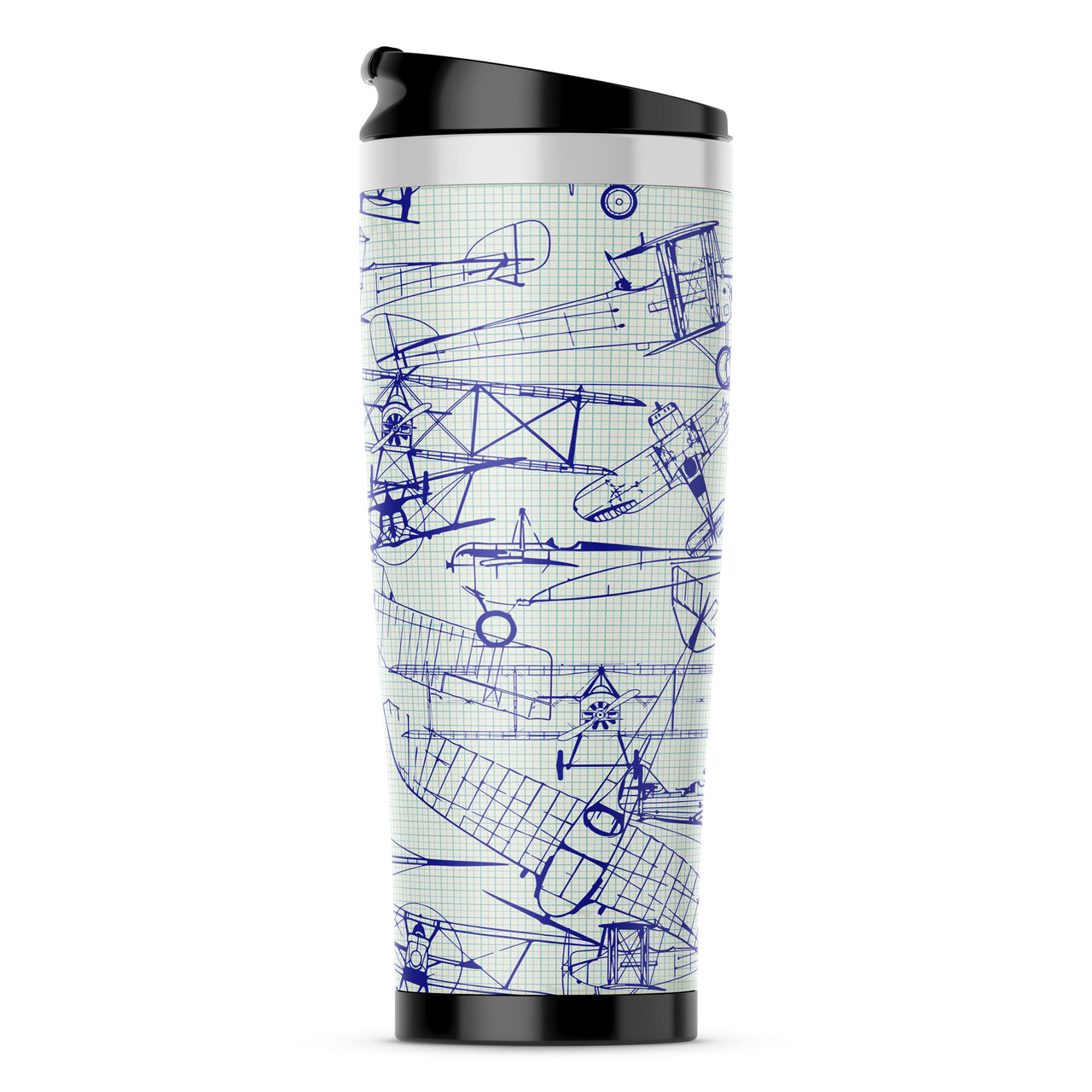 Amazing Drawings of Old Aircrafts Designed Travel Mugs