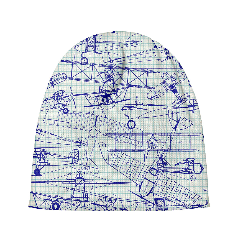 Amazing Drawings of Old Aircrafts Designed Knit 3D Beanies