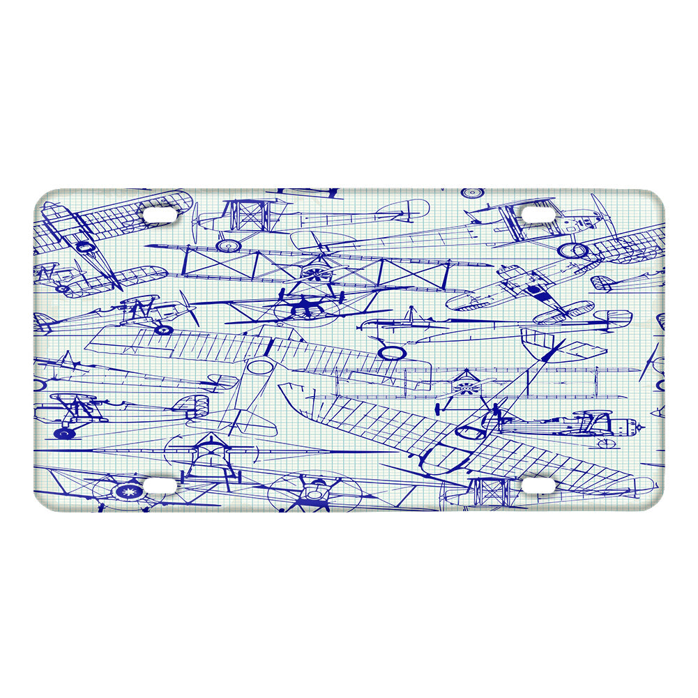 Amazing Drawings of Old Aircrafts Designed Metal (License) Plates