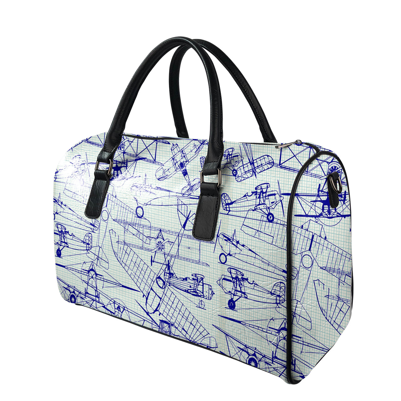 Amazing Drawings of Old Aircrafts Designed Leather Travel Bag