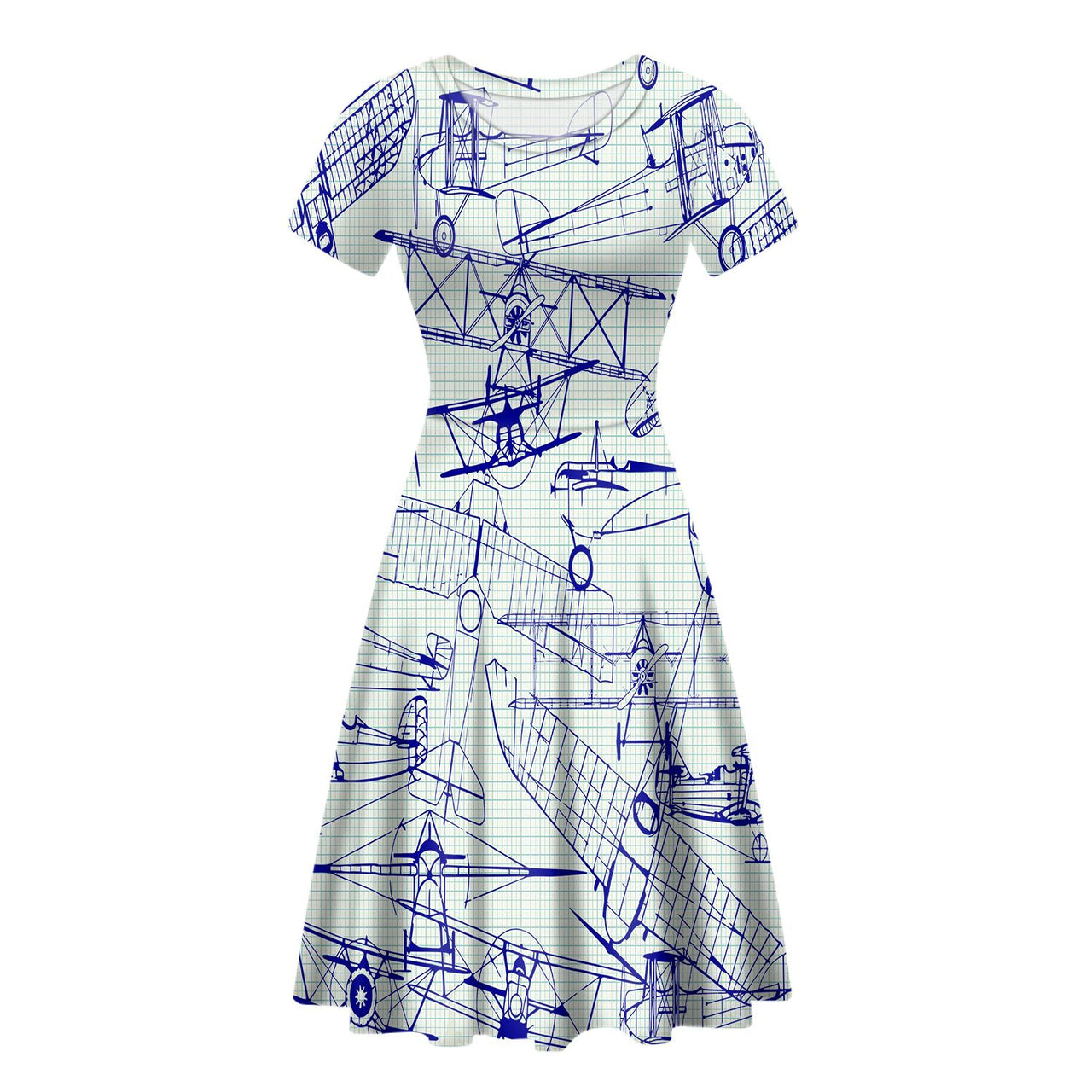 Amazing Drawings of Old Aircrafts Designed Women Midi Dress