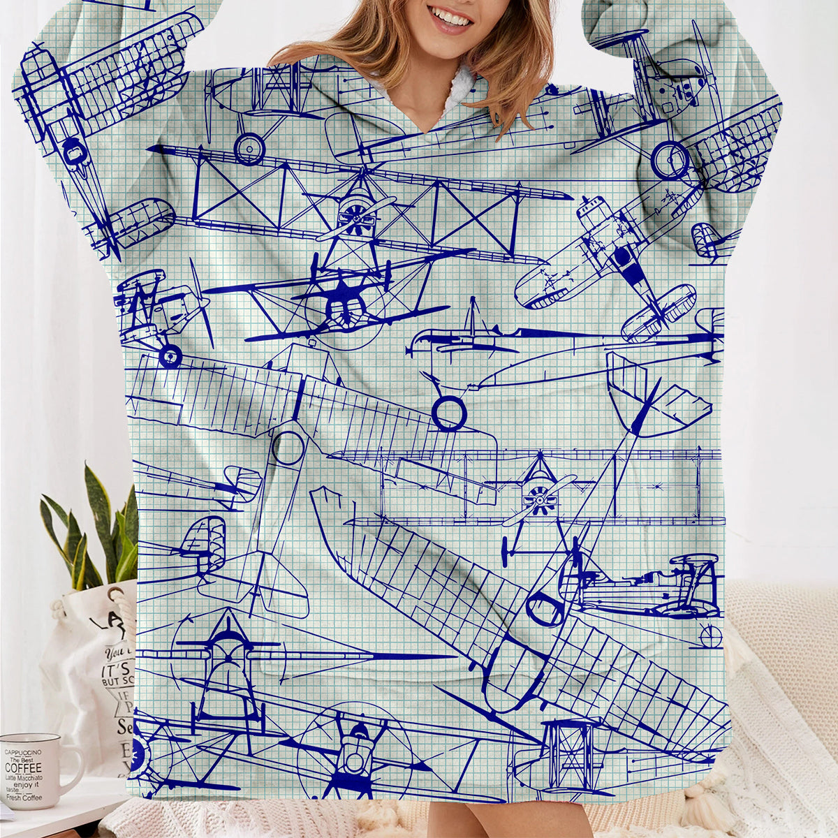 Amazing Drawings of Old Aircrafts Designed Blanket Hoodies
