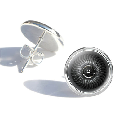 Amazing Graphical Style Engine (2) aviation stud earrings, stainless steel body with engraved detail.