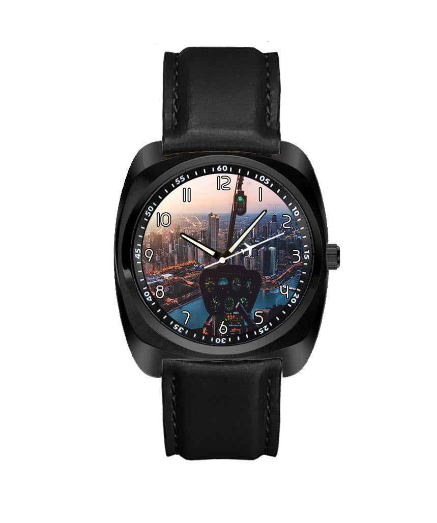 Amazing City View from Helicopter Cockpit Designed Luxury Watches