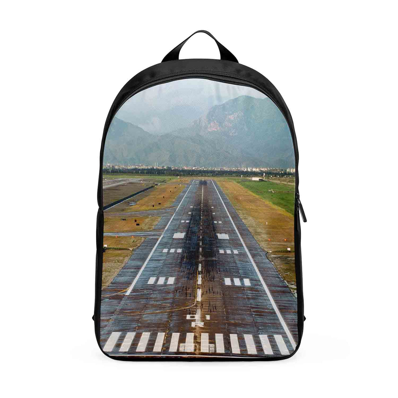 Amazing Mountain View & Runway Behind Designed Backpacks