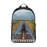 Thumbnail for Amazing Mountain View & Runway Behind Designed Backpacks