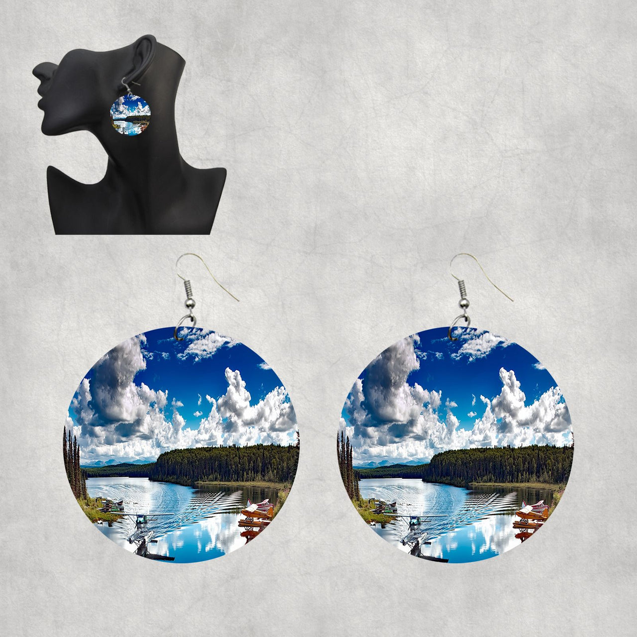 Amazing Scenary & Sea Planes Designed Wooden Drop Earrings