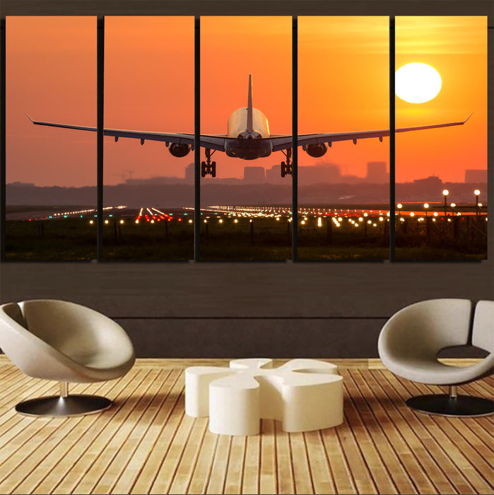 Amazing Airbus A330 Landing at Sunset Canvas Prints (5 Pieces)