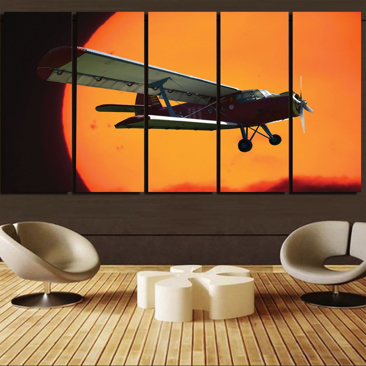 Amazing Antonov-2 With Sunset Printed Canvas Prints (5 Pieces) Aviation Shop 