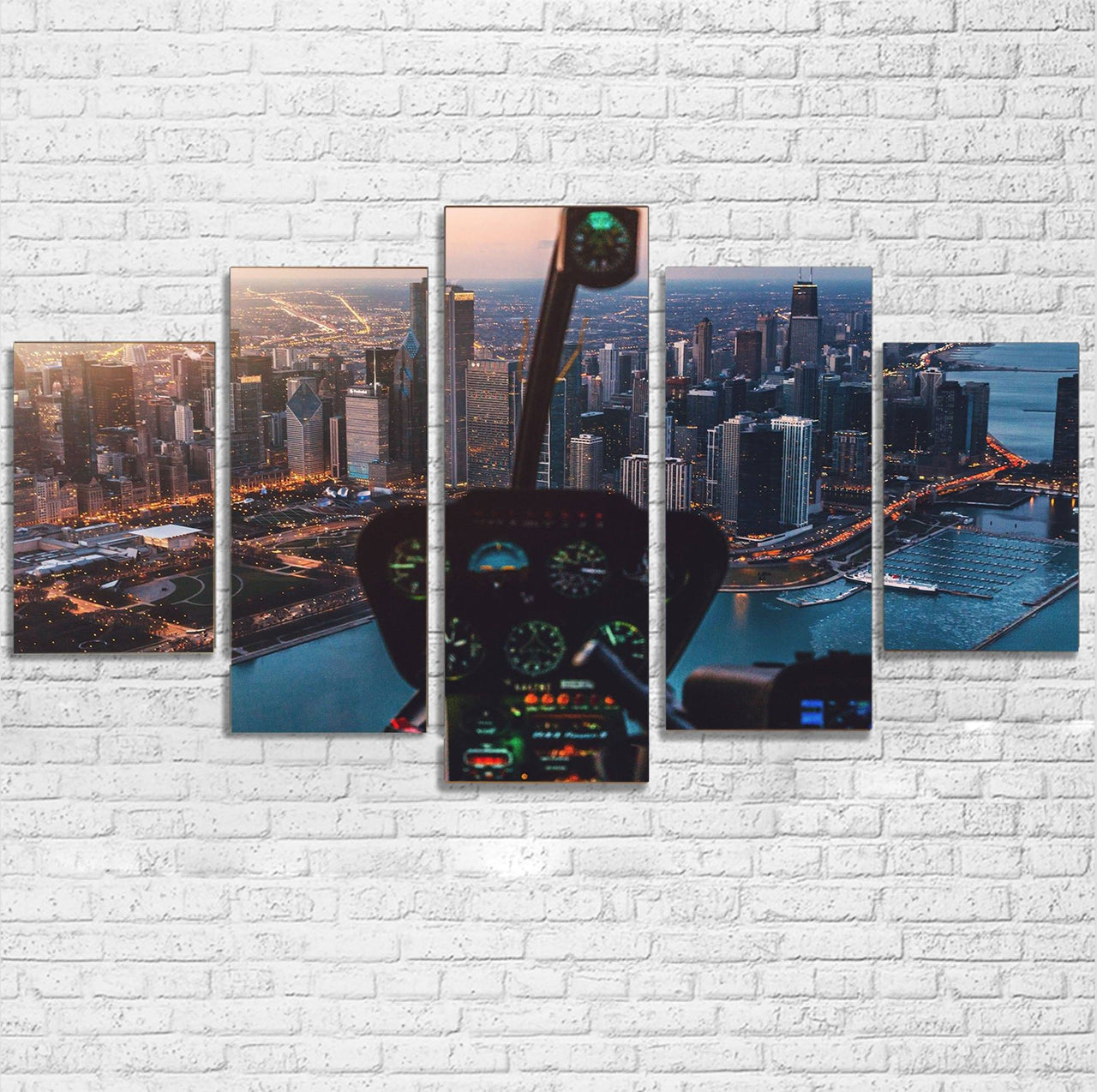 Amazing City View from Helicopter Cockpit Printed Multiple Canvas Poster Aviation Shop 